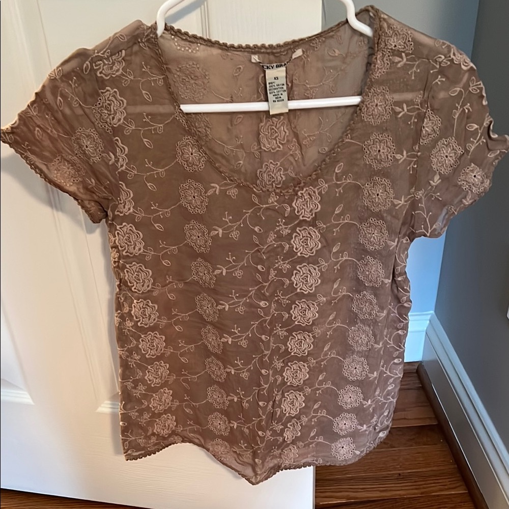 Lucky Brand Brown Short Sleeve Lace Blouse